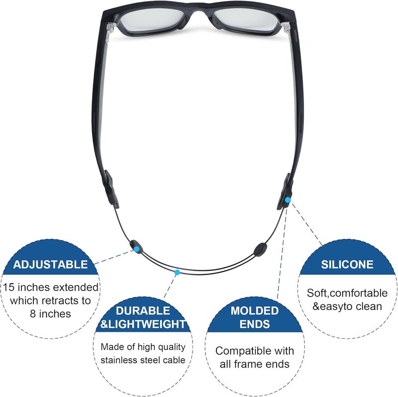 RCstyle HiBloks 2Pcs Adjustable Eyeglass Strap Compatible with Ray-Ban Meta Gen 2 & Oakley Meta HSTN Accessories, No Tail Sunglasses Strap, Eyewear String Holder for Meta Smart Glasses (15 Inch, Black) - Image 4